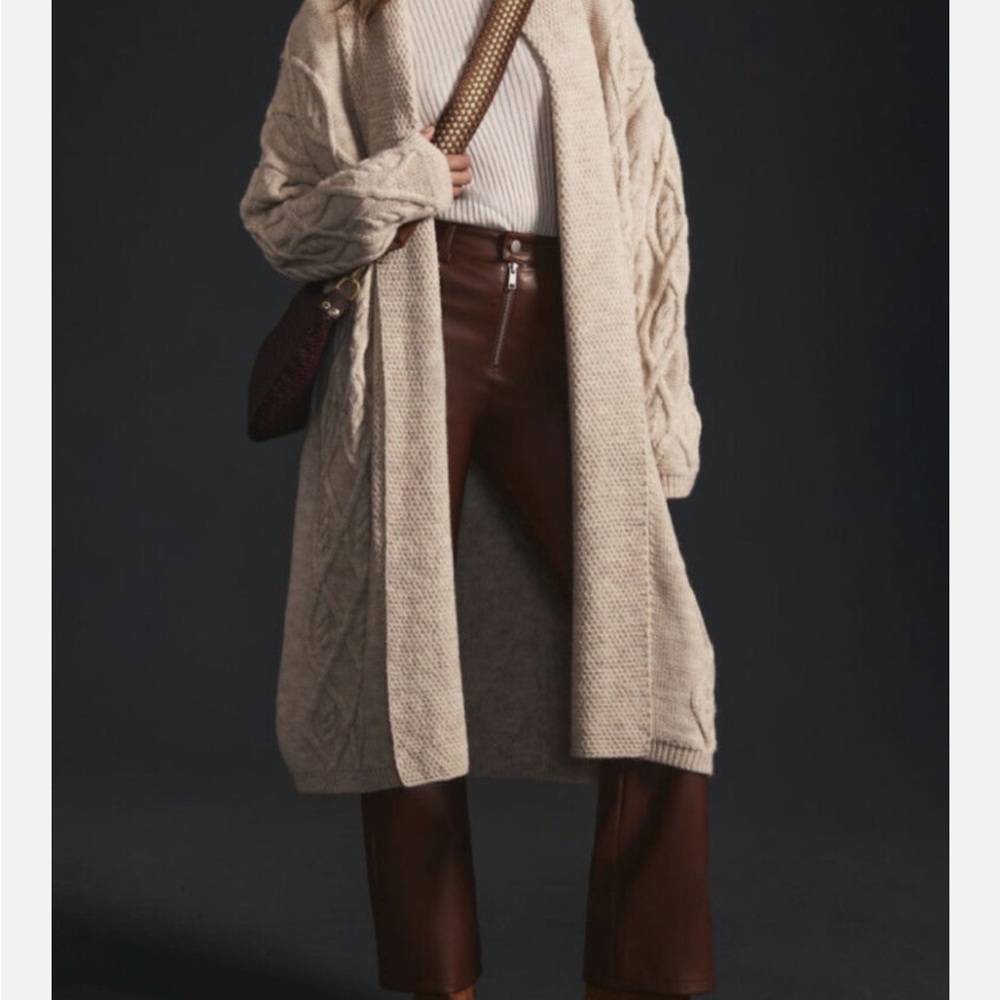 Anthropologie Cream Cable Knit Cardigan Sweater